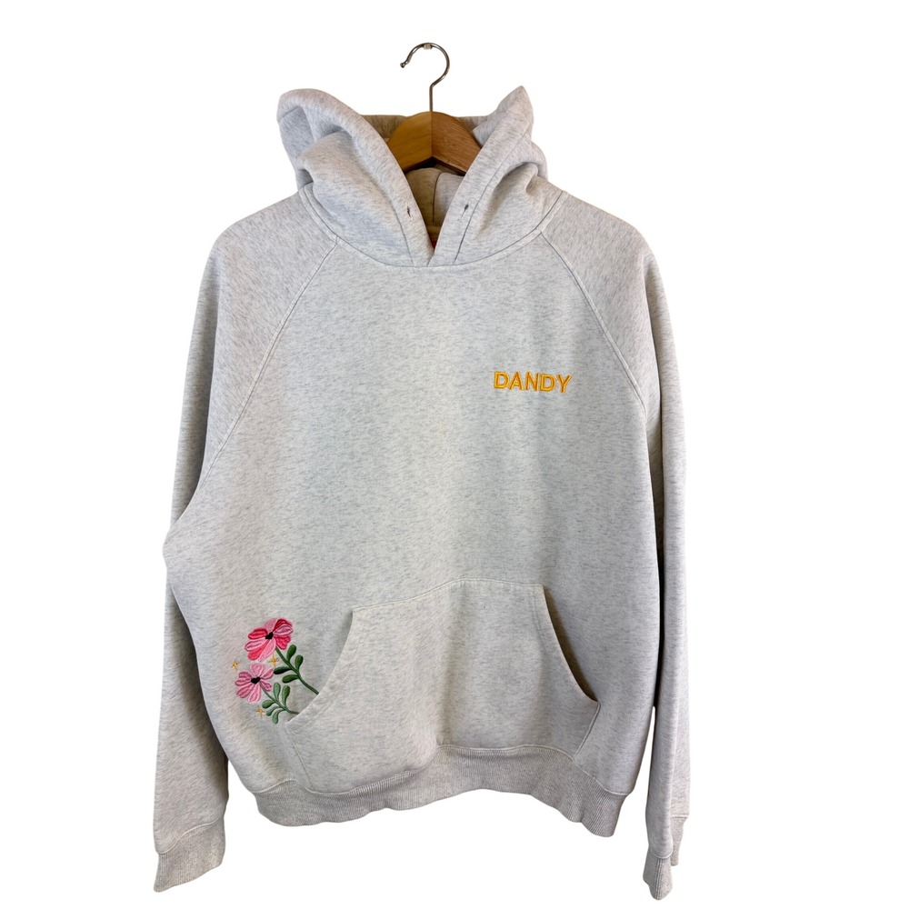Dandy Worldwide Gift Giving Hoodie Womens Medium Gray Embroidered Flower